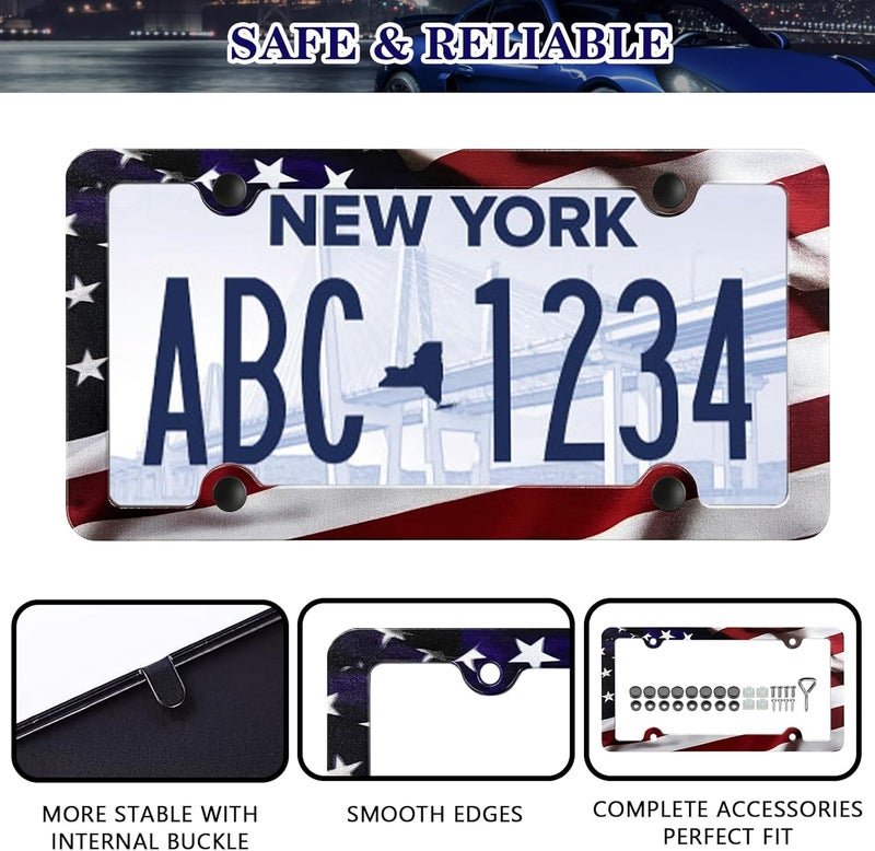 LIN KANG American Flag License Plate Frame Holder - 2 Pack Patriotic Universal Aluminum Matte Stripe US Flag Gloss Car Plate Frame Covers with 4 Holes and Screws Fasteners Caps - Image 5